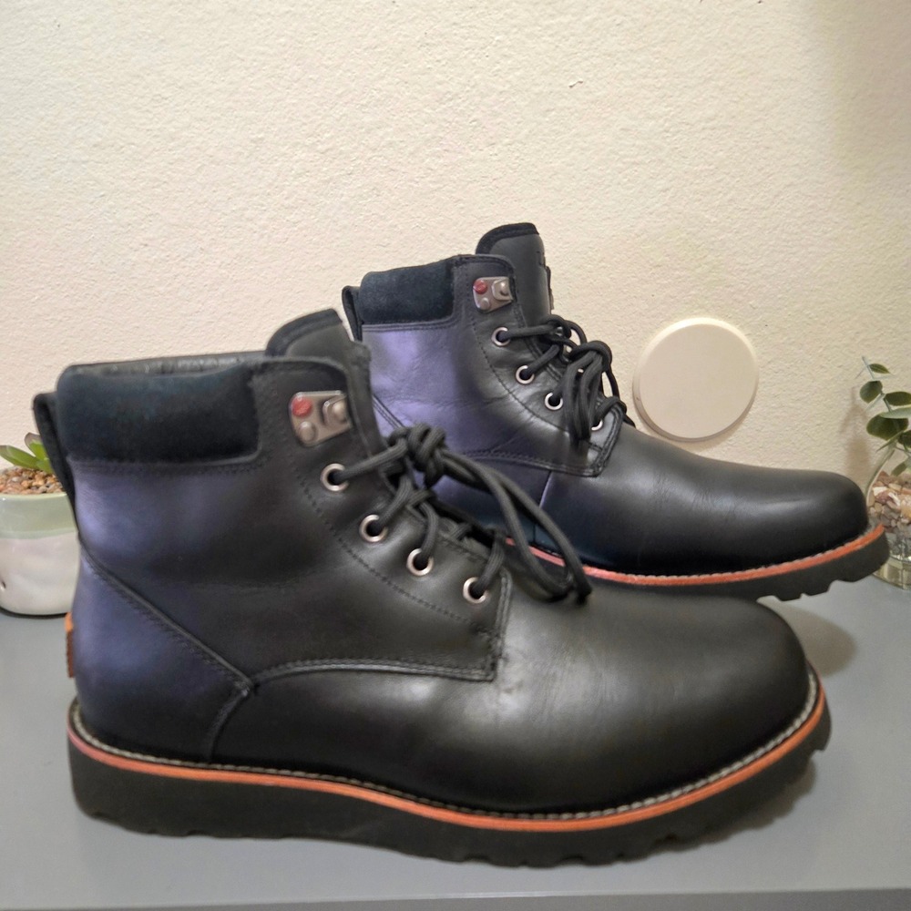 UGG Waterproof combat Boots Men 10 Winter Leather Seton Shearling Black Leather